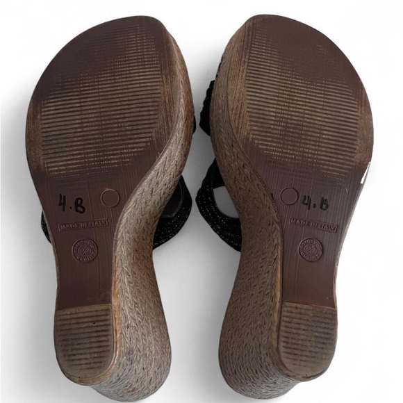 Nine West Women's Black Wedge Sandal Open Toe Made In Italy Size 8 - Picture 7 of 7